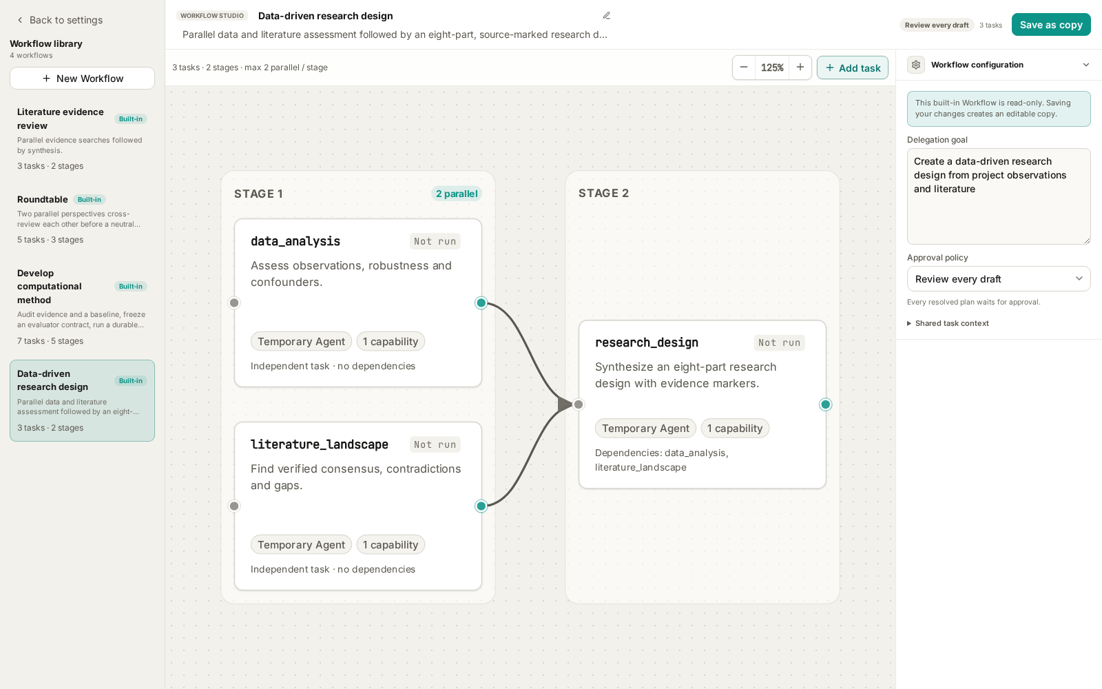 Parallel data and literature assessment feeding the research-design node