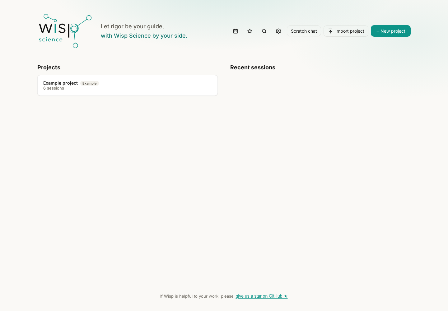 The Projects screen with New project in the top toolbar