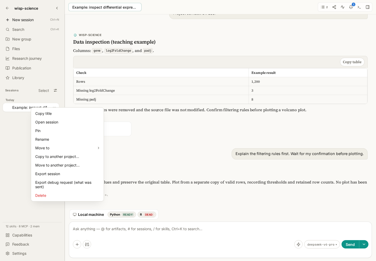 Export session in the conversation action menu